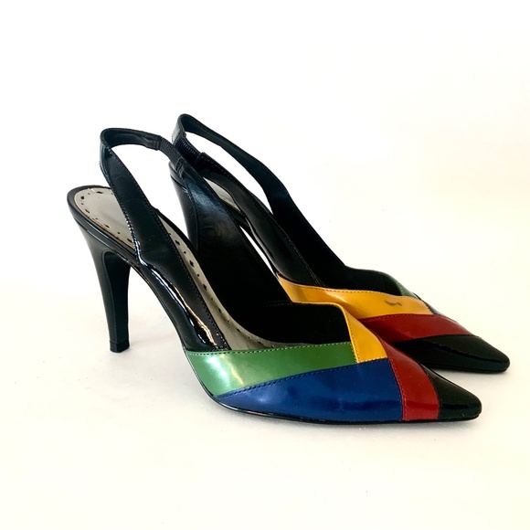 BCBGirls Stiletto Heel Pointed Toe Pump Black Green Red Yellow Slingbacks Shoes - Picture 3 of 12